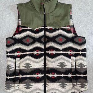 Southwestern Pattern Zip Front Vest in Olive and Black